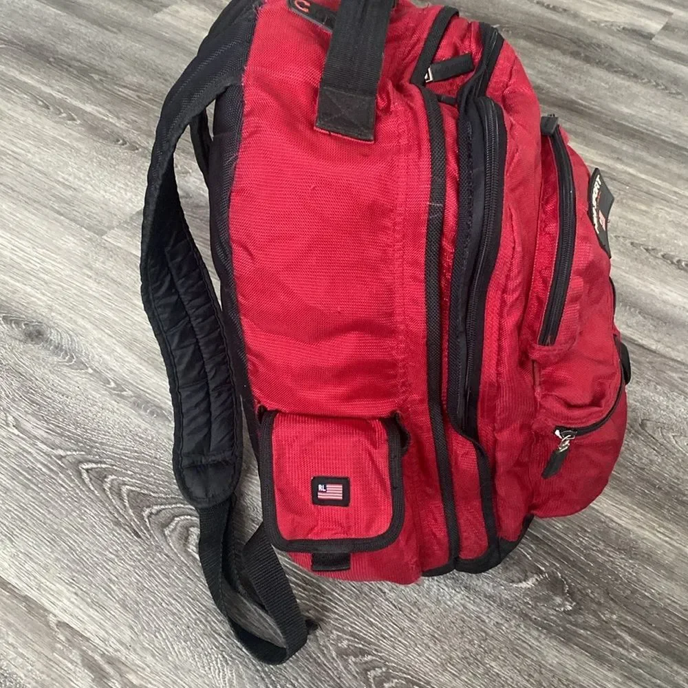 Vintage '90s Polo Sport Ralph Lauren Large Backpack Flag Logos Pockets Street